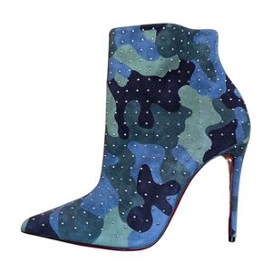 Christian Louboutin So Kate Booty Plume 100 Booties Camo Suede Studded Boots 36
